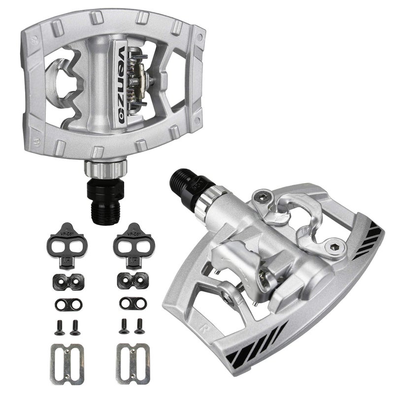 Venzo Dual Function Platform Multi-Use Compatible with Shimano SPD Mountain Bike Bicycle Sealed Clipless Pedals - Dual Platform Multi-Purpose - Great for Touring, Road, Trekking Bikes - Silver - Image 4